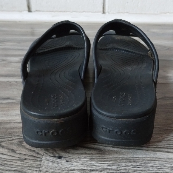 Crocs Monterey Metallic Open Toe Slip-On Black Wedge Women's Size 7 - Picture 3 of 6